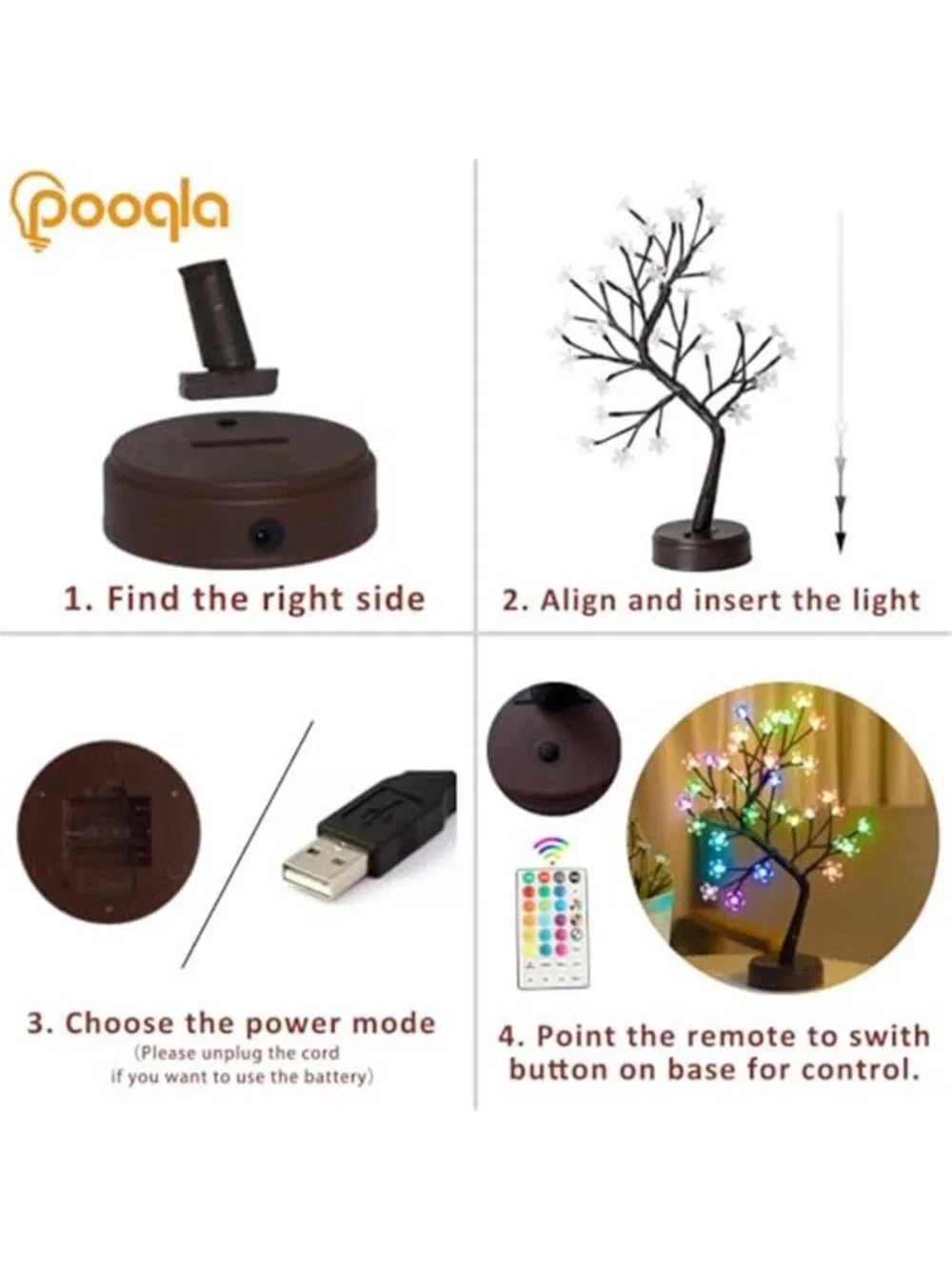 LED Cherry Blossom Tree Light RGB Color Changing Remote Tabletop Decor Lamp